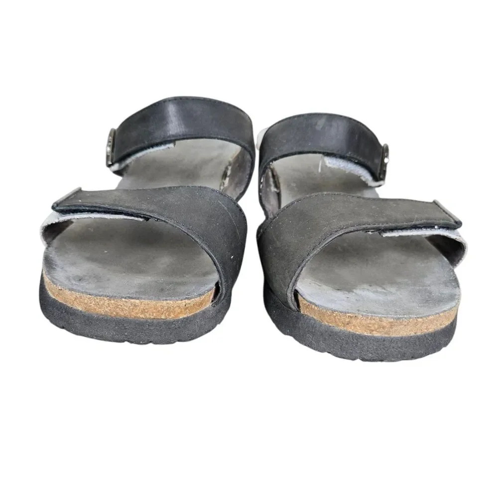 Naot Jacey Wedge Sandals Sz 40 US 9 Wide Black Gray Straps Two Tone Comfort